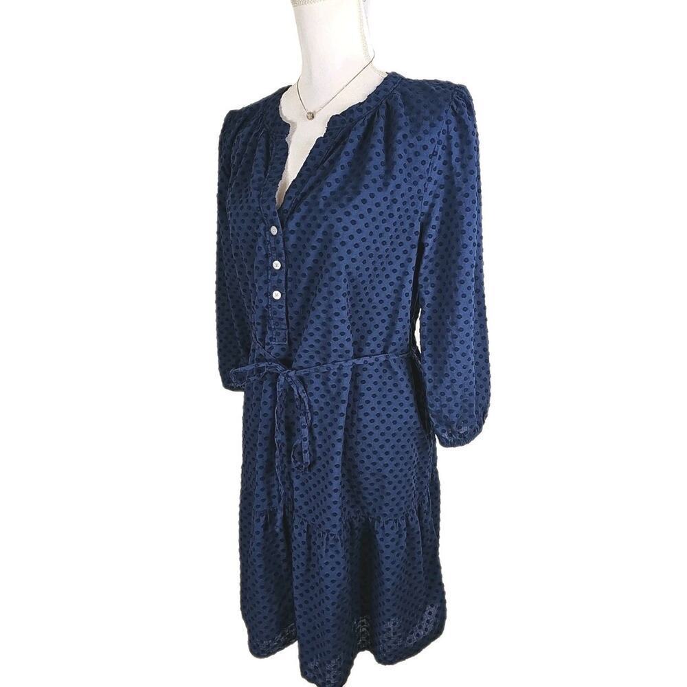 LOFT~Woman Size L~ Navy Blue Henley Flounce Shirtdress Fully Lined. - Picture 11 of 16